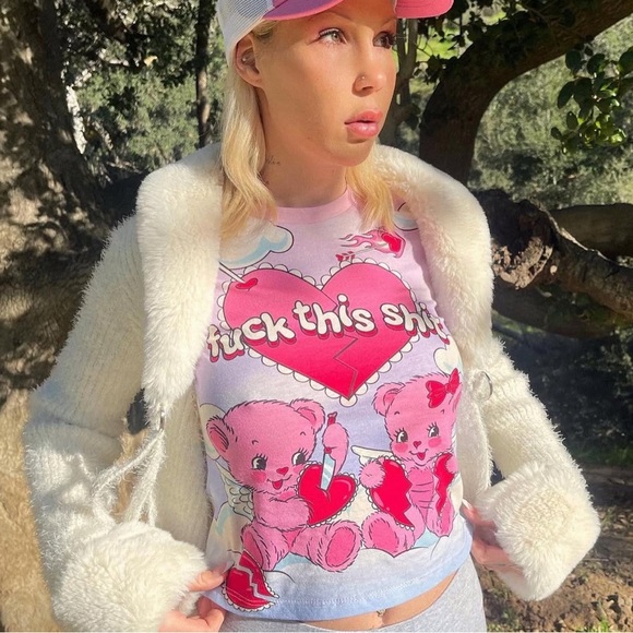 Sugar Thrillz Tops - ❤️ Sugar Thrillz F This Valentines Day Pink Teddy Heartbreak Dolls Kill Baby Tee